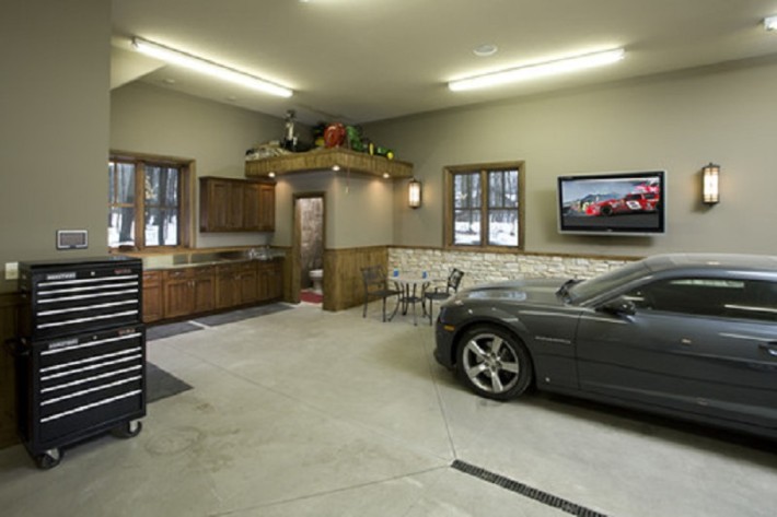 Garage-Man-Cave-Designs-with-Toilet-Area