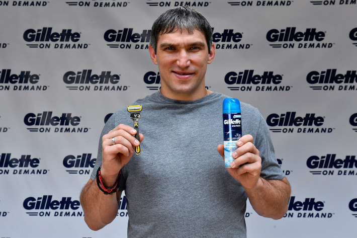 MCLEAN, VA - JUNE 13: World Champion hockey star Alex Ovechkin bids farewell to his "playoff beard" in favor of a clean-shaven look thanks to the Gillette Fusion ProShield Razor during an official Gillette Shave event on June 13, 2018 in Mclean, Virginia. (Photo by Larry French/Getty Images for Gillette)